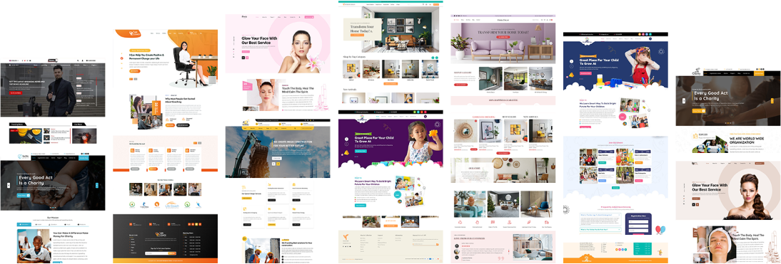 Collage of adventure and charity website templates displayed on multiple screens