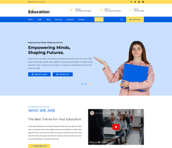 Education magazine WordPress theme homepage layout with student holding blue folder