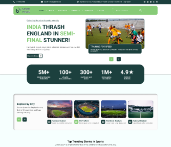 Esports blog WordPress theme homepage template with sports news header and stadium listings