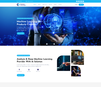 Machine learning and AI solution website banner with businessman holding digital AI icon