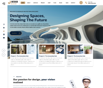 Architecture WordPress theme homepage layout with hero banner and project cards
