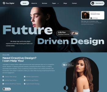 Portfolio WordPress theme website template preview with Future Driven Design hero section